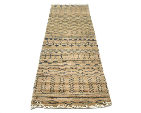 8 Feet Moroccan Brown Hand Woven Wool Runner Rug